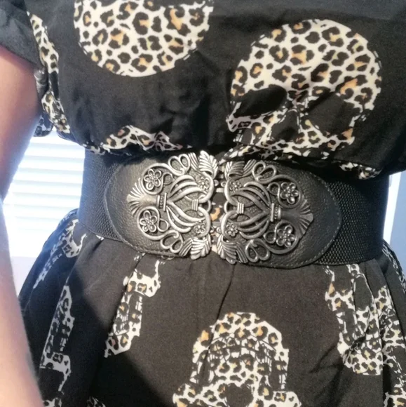 Black floral buckle corset boho elastic wide waist goth party dress belt - Picture 12 of 16